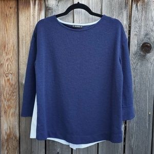 Dunnes Blue Striped Back 3/4 Sleeve Top